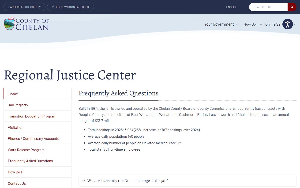 Chelan County inmate population FAQ statistics and jail booking data